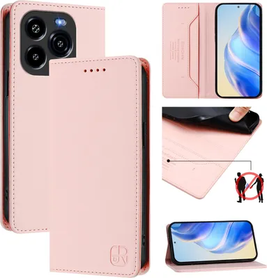 Obrázek produktu pro Kožené pouzdro pro Oukitel C65 / C65 Pro , flipové pouzdro s přihrádkami na karty, peněženkou a stojánkem Růžový