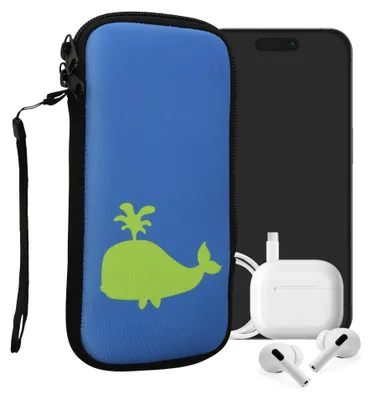 Produktbild von kwmobile Handytasche für Smartphones XXL - 7" - Neopren Handy Tasche Hülle Cover Case Schutzhülle - Umriss Wal Neon Grün Blau - 17,7 x 8,5 cm
