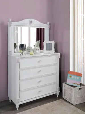 Produktbild von Kommode mit Spiegel Kinderzimmer Kinderschrank Mädchen Jugendzimmer Weiß Möbel