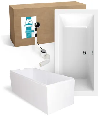 Produktbild von Calmwaters® Acryl Premium Badewanne Komplettset 200x90 cm -  EU - mit Wannenträger & Ablaufgarnitur - Duo-Badewanne 2 Personen