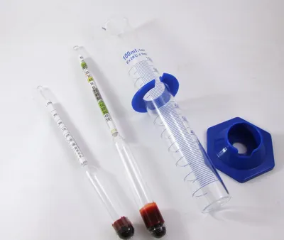 Produktbild von Alkoholmeter 100% + Hydrometer SG + Probeglas mit Fuß 100ml - Set, Alkoholmessgerät Alkoholmesser Hydrometer