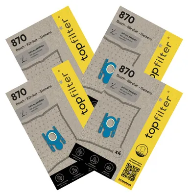 Image de Lot de 4 packs de 4 sacs aspirateur 64870 pour Bosch et Siemens TopFilter Premium
