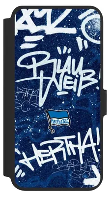 Produktbild von NIVOCASE Klapphülle für Samsung Galaxy S25+ Handyhülle aus Kunst Leder NIVOflip schwarz Graffiti Hertha BSC Offizielles Lizenzprodukt