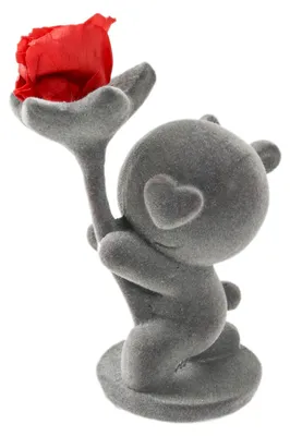 Produktbild von Valentinstag-Bärenornament mit konservierter Rose, die ewige Blume hält, beflockter Bärenschmuck, romantisches Geschenk zum Hochzeitstag