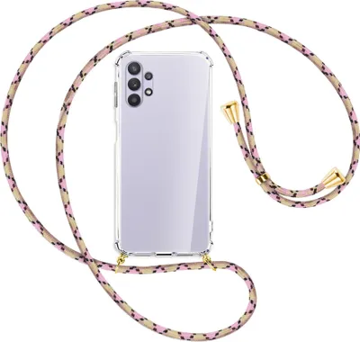 Produktbild von Handykette Backcover-Schutzhülle mit Band (Metall goldfarben) für Samsung Galaxy A32 5G - rosa Karo