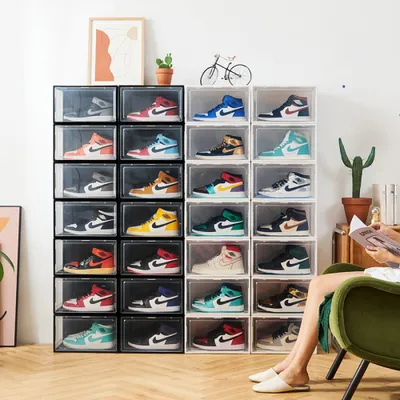 Produktbild von CRELIV - Schuhbox (2 StÃ1/4ck, weiß), hochwertige Schuhkiste, Schuhbox stapelbar, idealer Ersatz von Schuhschrank, Stapelbox mit magnetischer Seitenöffnung fÃ1/4r Garderobe, Magnetische transparente TÃ1/4r, fÃ1/4r Schuhe bis Größe 48