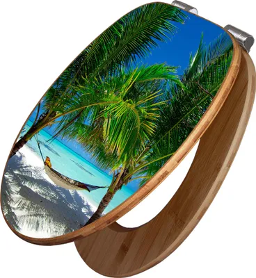 Produktbild von banjado Design WC Sitz Bambus Absenkautomatik - Strand - Toilettendeckel mit Absenkautomatik Holz/hochwertiger Bambus Klodeckel/WC-Sitz für alle gängigen Toiletten [TDB2 10027]