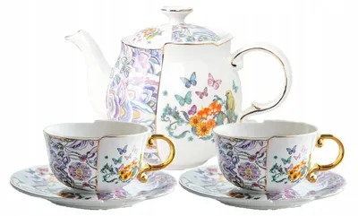 Imagen del producto de Taza 2 Piezas Y Tetera 950 Ml Caja Regalo De Flores Mariposa 5 Elem