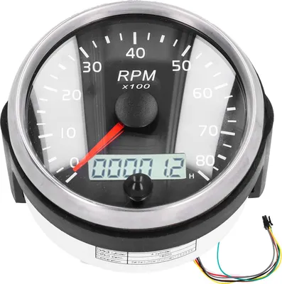 Image de Compte-tours 3,3 pouces 12 V/24 V 0-8000 tr/min Compte-tours/compteur de vitesse Compteur d'heures de service LCD Rétroéclairage blanc ambré pour voiture, bateau