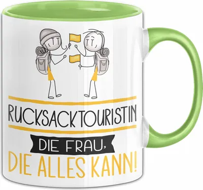 Produktbild von Rucksacktouristin Geschenk Tasse Becher Die Frau Die Allen Kann Geschenkidee für eine Rucksacktouristin Lustig (Grün)