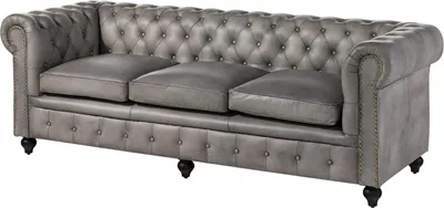Produktbild von MASSIVMOEBEL24.DE Sofa 3-Sitzer Echtleder 216x82x75 grau CHESTERFIELD #203
