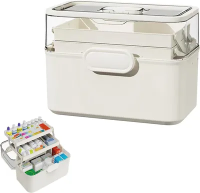 Produktbild von Medikamentenbox aufbewahrung, 3 Schicht Arzneimittel aufbewahrung Tragbare Medikamenten Organizer groß kapazität,für zuhause, 28,5 * 17 * 15.5cm