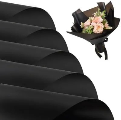 Produktbild von PolkaHome® 20 Blätter schwarzes Blumen-Matten-Geschenkpapier, wasserdicht aus Kunststoff für Geschenkverpackung, Blumenstrauß, Hochzeit