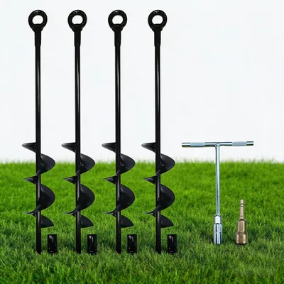Bodenanker-Set 45,5 cm, 4 Stück, Stahl, schwarz