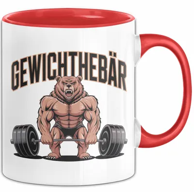 Produktbild von Gewichthebender Bär Tasse Geschenk Lustige Geschenkidee Spruch Gewichthebär (Rot)