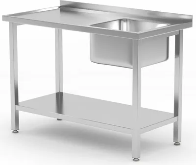 Produktbild von Spültisch mit Ablage, verschraubt, Kitchen Line, Spülbecken auf der rechten Seite, 1000x600x(H)850mm