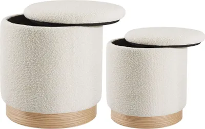Produktbild von tectake® 2er Set Sitzhocker mit Stauraum Orchide mit Bouclé-Bezug