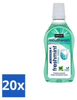 Imagen del producto de 20 unidades de enjuague bucal Sence Freshmint, sabor a menta fresca, 500 ml, pack económico