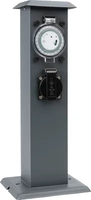 Produktbild von Grafner Edelstahl Design Gartensteckdose mit Zeitschaltuhr 2 Steckdosen, anthrazit, ON/AUTO, 3600 Watt, Pulverbeschichtung, Energiesäule Timer Mehrfach Metall Außen Steckdose 2-Fach schwarz lackiert