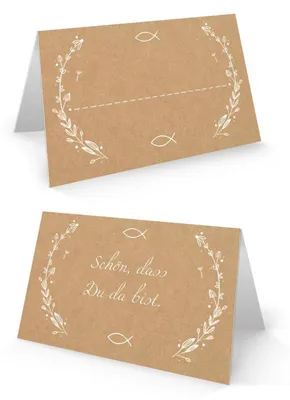 Produktbild von Logbuch-Verlag 100 Tischkarten Kraftpapier braun weiß SCHÖN DASS DU DA BIST Fisch Symbol - Platzkarten Tisch Taufe Kommunion Hochzeit Firmung50 Stück