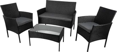 Productafbeelding van Lifetime Garden Lounge tuinset Berlin - 4-delig - Rieten tuinstoelen, tafel en tuinbank - Zwart - Geschikt voor tuin, balkon en terras