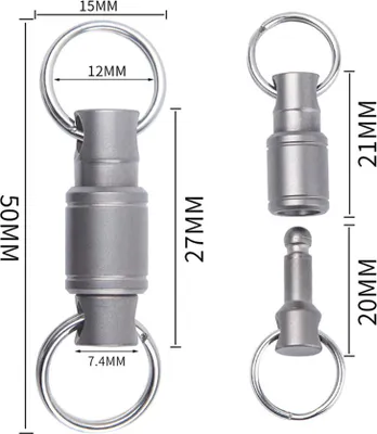 Imagen del producto de Porta llaves ultraligero de aleación de titanio, con sistema de liberación rápida, desmontable y con anillo giratorio de 360 grados