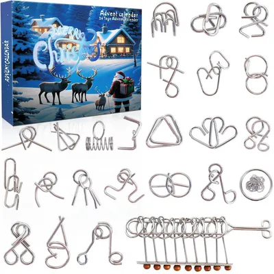 Produktbild von Adventskalender Knobelspiele 2025 Metall & Holz IQ Puzzle für Kinder & Erwachsene 24 Tage Grün