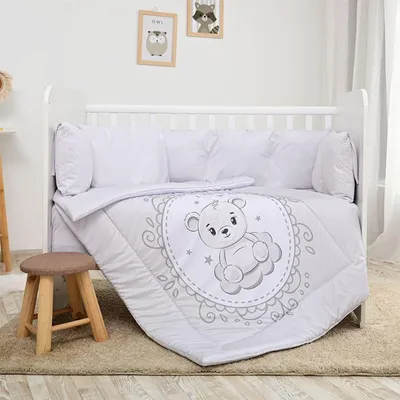 Produktbild von Lorelli Babybettwäsche-Set 5-tlg. Decke 140 x 95 cm Kissen 43 x 35 cm Nestchen grau