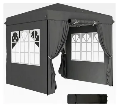 Produktbild von Pavillon 2,5x2,5m, wasserabweisend, stabil, winterfest, faltbar, mit UV-Schutz 50+, Party- und Gartenpavillon mit 4 Seitenteilen, Tasche für Camping und Garten, Dunkelgrau