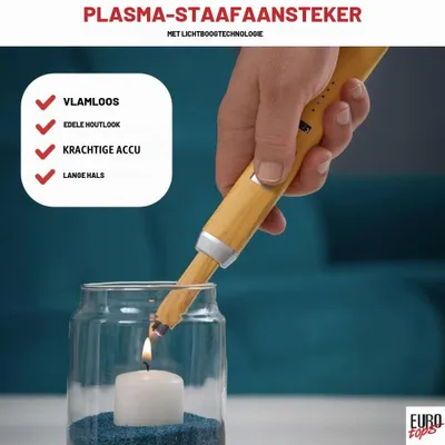 Plasma-Stabfeuerzeug, USB-wiederaufladbar, flammenlos, Holzoptik