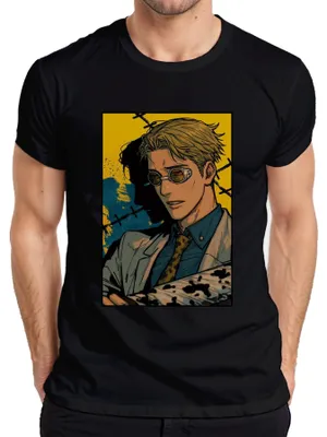 Imagen del producto de Camiseta para hombre, estilo anime "Noir", con diseño de manga, gafas de aviador y traje con corbata. Color: . Talla: M