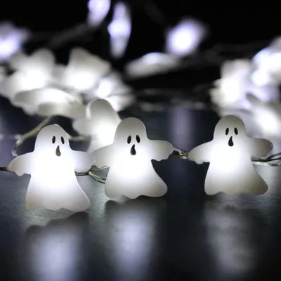 LED-Lichterkette mit Geistern, 2 m, 20 LEDs, weiß, Halloween