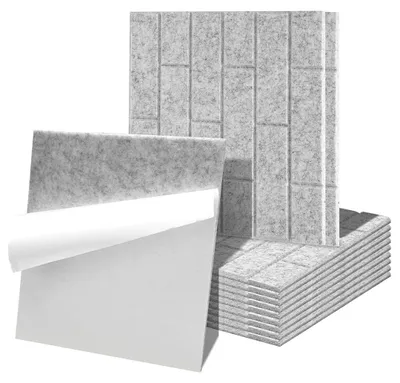 Produktbild von Vigevee Akustikpaneele Filz Selbstklebend 12 Stück, 30 x 30 x 0,9 cm Schallabsorber Wandpaneele, Ziegeloptik, Grau