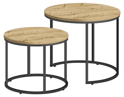 Produktbild von Set aus 2 runden Beistelltischen - platzsparend - Holz/Metall - modernes Design