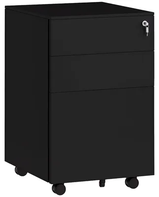 Produktbild von Rollcontainer Aktenschrank, 3 Schubladen, abschließbar, rollbar, 37 cm x 43,5 cm x 60 cm, Schwarz