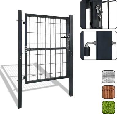 Produktbild von XMTECH Gartentor Gartentür 125x100cm Zauntor inkl. Schloss, Türklinke und Schlüsseln Gartenpforte Einfahrtstor Hoftür, Anthrazit