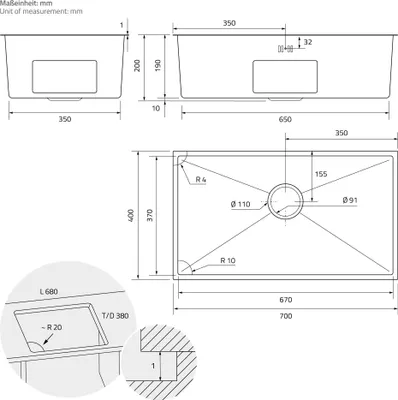 Produktbild von HAGO24 Edelstahl Einbauspüle 70x40cm Silber Küchenspüle Spülbecken Schallschutz Kondensschutz Ablaufgarnitur Siphon