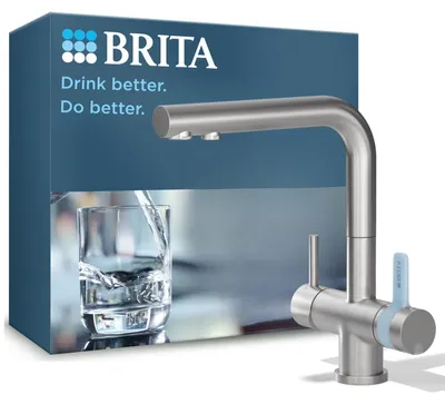 Zdjęcie produktu dla BRITA 3-drożna bateria kuchenna ze stali nierdzewnej, kwadratowa P1000, filtr, kran z filtrem