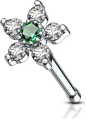 Produktbild von Nasenpiercing Stecker Blume Blüte Nasenstecker Stift Nasen Piercing Zirkonia Kristalle Autiga® silber-grün