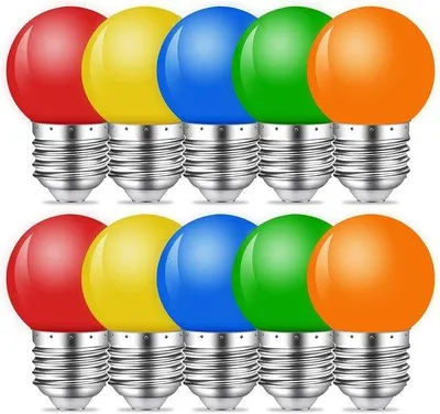 Zdjęcie produktu dla Kolorowe żarówki LED – 1 W – żarówka LED G45 E27 – wielokolorowa żarówka LED – do dekoracji na Halloween w sypialni – 10 sztuk