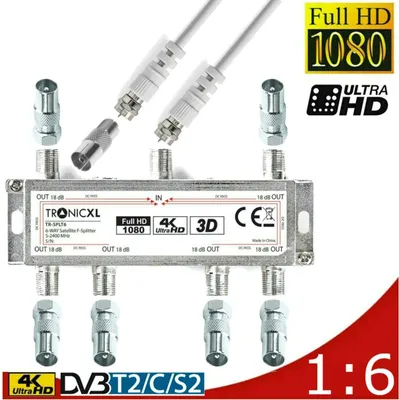 Produktbild von Breitband Kabel-Fernsehen Verteiler 6-fach TV Sat Splitter DVB-T DVB-C CATV