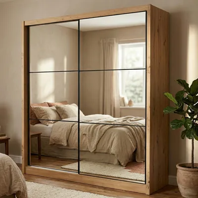 Immagine prodotto di Dmora Guardaroba Grande Godrano 213x216h cm Marrone Rovere Nodi, Appendiabiti 5 Ripiani