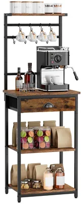 Productafbeelding van Staand Keukenrek - 5 Planken - Koffieregulator - Stalen Frame - 8 Haken - 43 x 33 x 134,5 cm