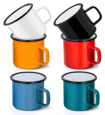Imagen del producto de Conjunto de 6 tazas de esmalte – Tazas de café retro en varios colores, ideales para el hogar y para acampar