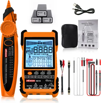 Produktbild von Tester kabli sieciowych KKnoon 500M Tester kabli POE Wyszukiwanie analogowe cyfrowe Parowanie kabli testowych POE Czułość parowania ID Śledzenie zwarcia i rozwarcia z 3 akcesoriami do parowania ID Wyświetlacz LCD