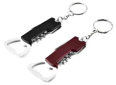 Flaschenöffner Schlüsselanhänger Set, 2 Stück, Edelstahl, Schwarz/Rot