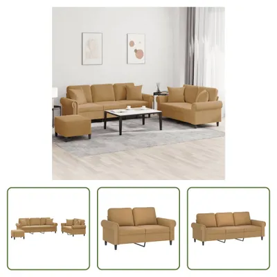 Produktbild von The Living Store 3-tlg. Sofagarnitur mit Kissen Braun Samt