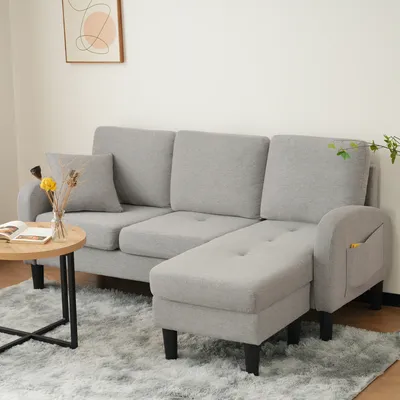 Produktbild von STILVORA Ecksofa L-Form 3-Sitzer mit Chaiselongue, Wohnzimmersofa mit Kunststoffbeinen, Modulares Sofa aus Baumwoll-Leinenstoff