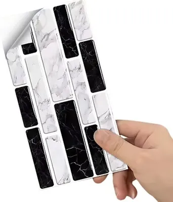 Produktbild von 3D Fliesen Selbstklebende Tapete - Weiß / Schwarz KP36856