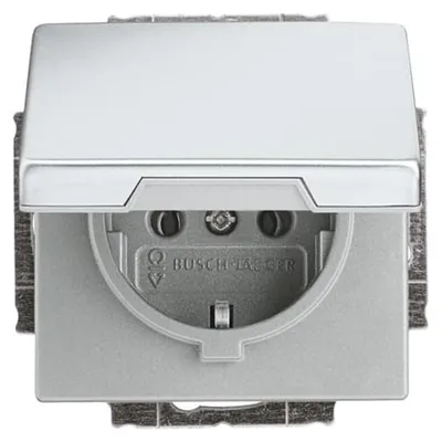 Image de Prise Busch-Jaeger avec couvercle rabattable, Pur, acier inoxydable, 1 pièce.